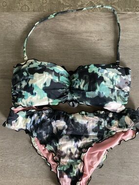Lucky Brand Multicolor Abstract Print Bikini - Green, Black, Pink